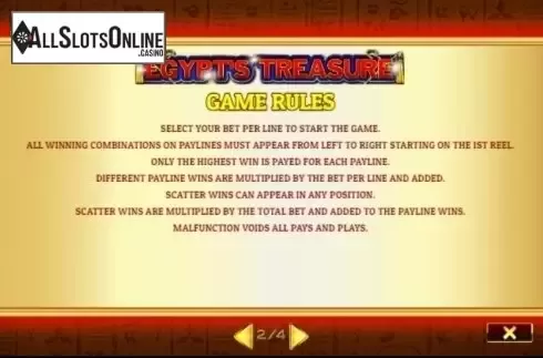 Game Rules. Egypts Treasure from Givme Games