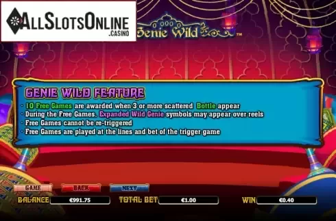 Paytable 3. Genie Wild from NextGen
