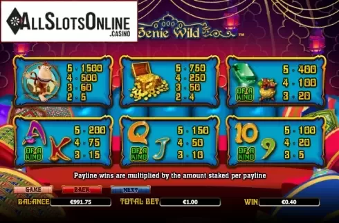Paytable 2. Genie Wild from NextGen