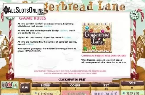 Paytable 1. Gingerbread Lane from Genesis