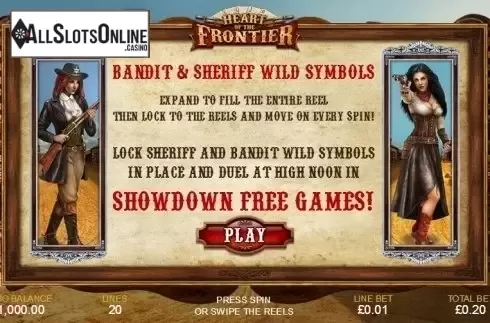 Screen 1. Heart of the Frontier from Playtech