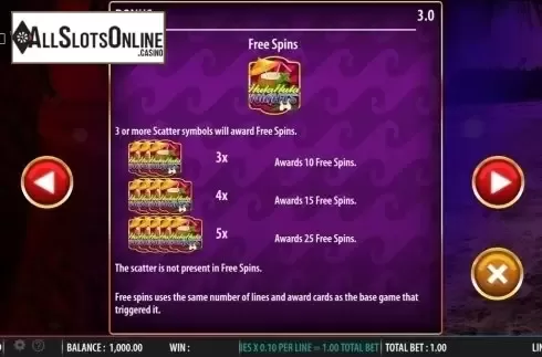 Paytable 5. Hula Hula Nights from SG