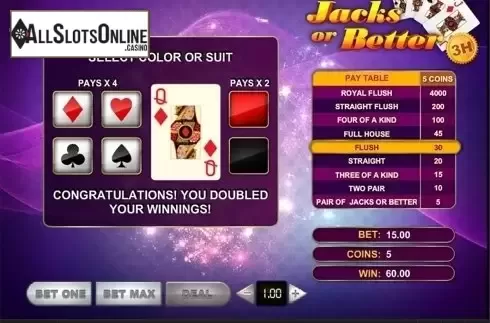 Win screen 2. Jacks Or Better 3 Hands	 from GVG