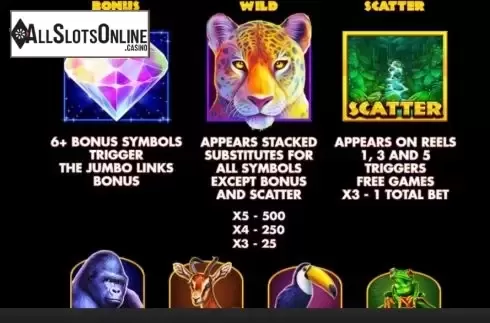 Paytable screen. Jaguar Gold from Skywind Group