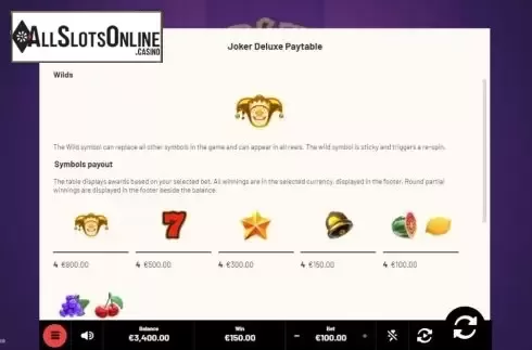 Paytable 1. Joker Deluxe from Mighty Finger