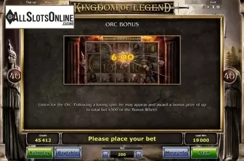 Paytable 3. Kingdom of Legend™ from Greentube