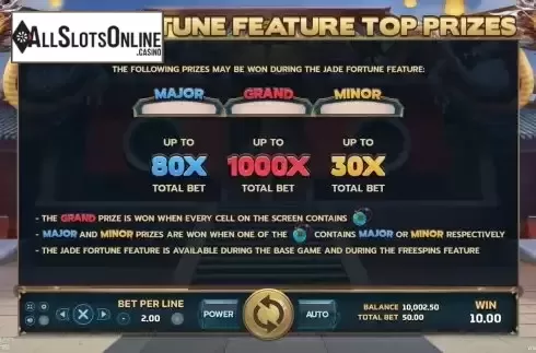 Jade Fortune feature prizes screen