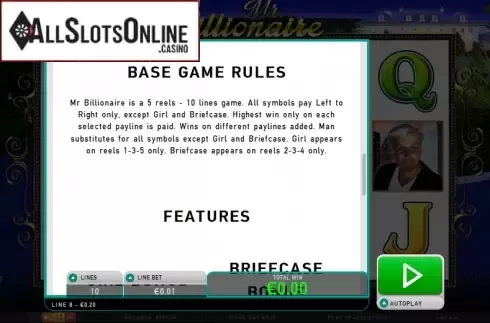 Paytable 3. Mr. Billionaire from Leander Games