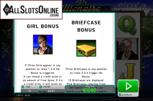Paytable 4. Mr. Billionaire from Leander Games