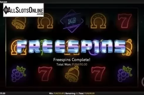 Free Spins. Neon Fruit Cityscape from 1X2gaming