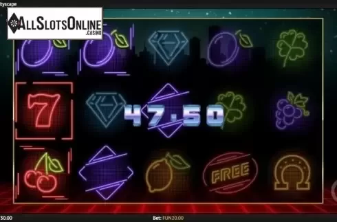 Win Screen. Neon Fruit Cityscape from 1X2gaming