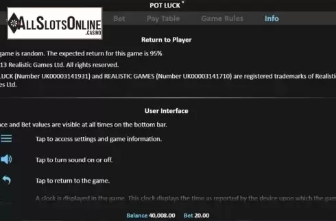Paytable 3. Pot Luck Pull Tab from Realistic