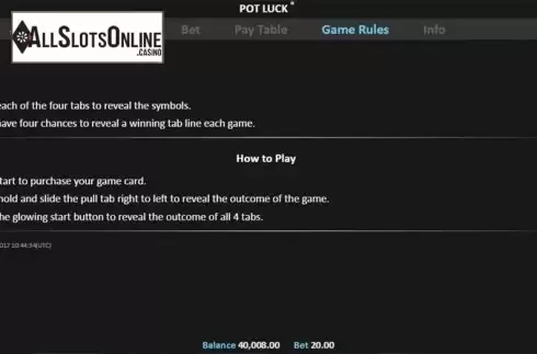 Paytable 2. Pot Luck Pull Tab from Realistic