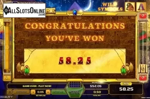 Win Presentation screen. Ramses Treasure from GameArt