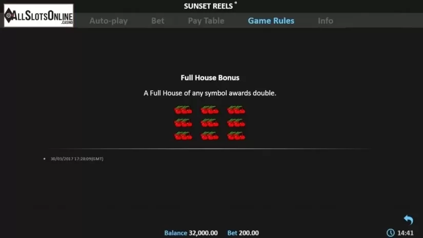 Paytable 2. Sunset Reels from Realistic