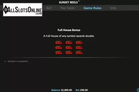 Paytable 2. Sunset Reels from Realistic