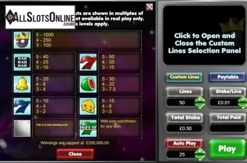 Paytable. Supercubes from OpenBet
