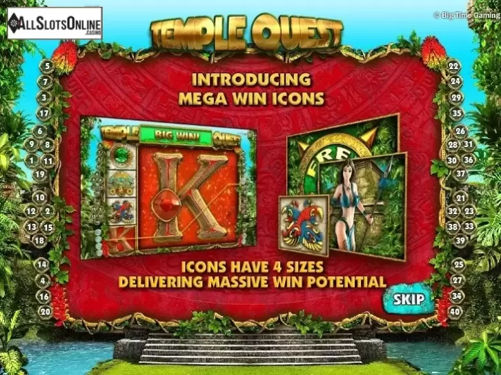 Game features. Temple Quest from Big Time Gaming