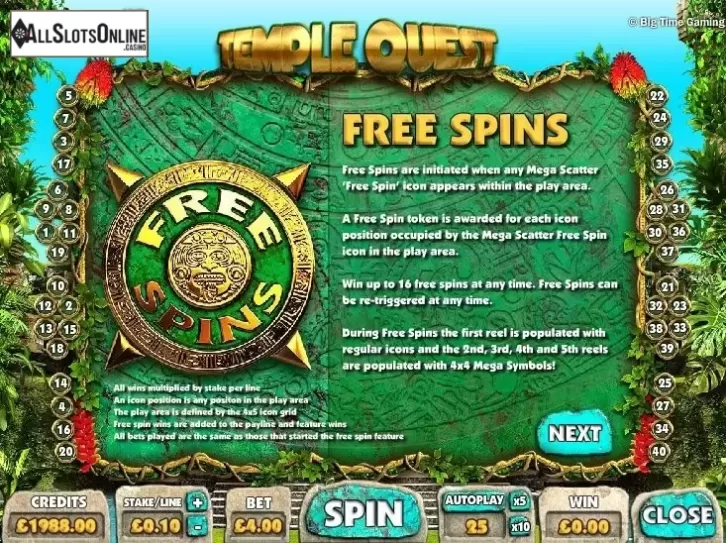 Paytable 3. Temple Quest from Big Time Gaming