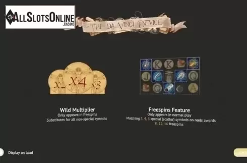 Start Screen. The Da Vinci Device from 1X2gaming