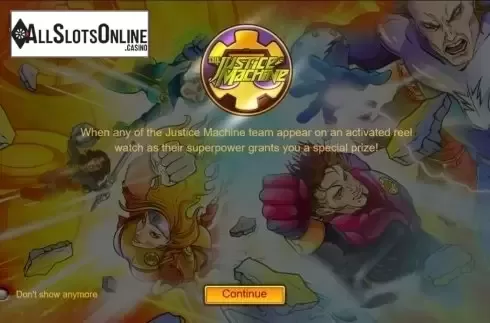 Intro Game screen. The Justice Machine from 1X2gaming