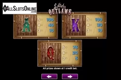 Paytable 2. The Lovely Outlaws from High 5 Games