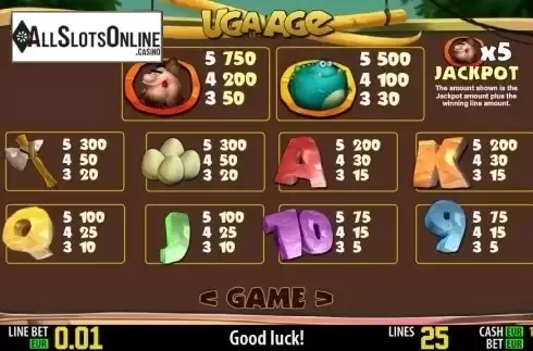 Paytable 1. Uga Age HD from World Match