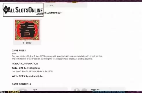 Paytable 2. 4 Seasons: Spring from Maverick