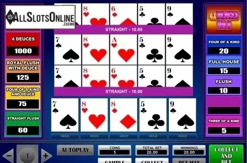 Game Screen. 4x Deuce Wild Poker from iSoftBet