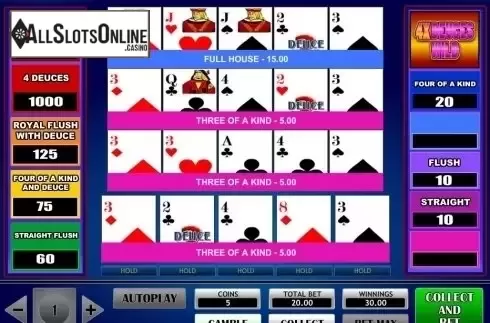 Game Screen. 4x Deuce Wild Poker from iSoftBet