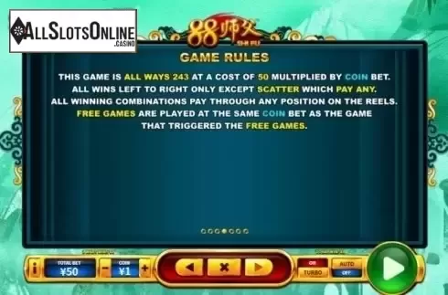 Paytable 4. 88 Shi Fu from Skywind Group