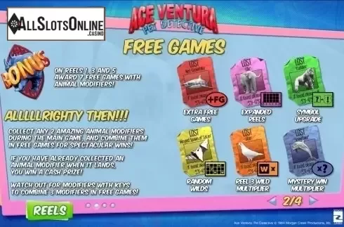 Paytable 2. Ace Ventura from Playtech