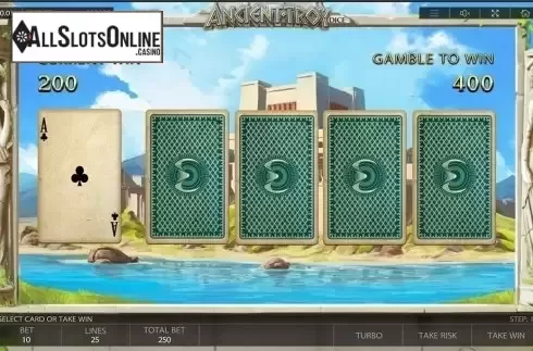 Gamble game screen. Ancient Troy Dice from Endorphina