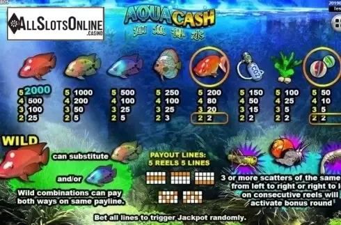Paytable. Aqua Cash (Spadegaming) from Spadegaming
