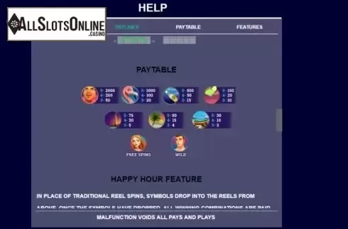 Paytable screen 1. Aruban Nights from Arrows Edge