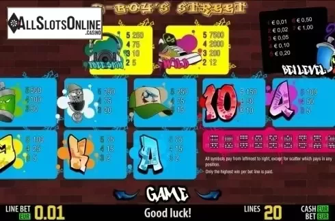 Paytable 1. B-boy's Street HD from World Match