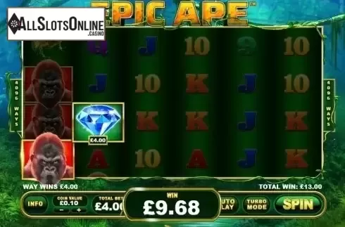 Wild Win screen. Epic Ape from Playtech