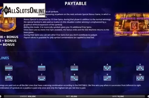 Paylines screen