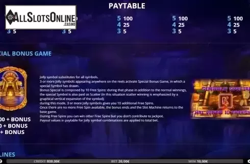 Bonus game screen