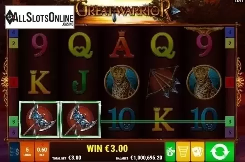 Win screen. Great Warrior from Gamomat