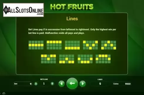 Paylines screen