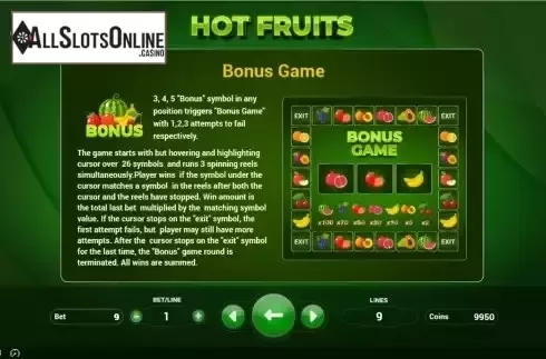 Bonus Game screen