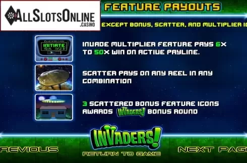 Paytable 2. Invaders from Betsoft
