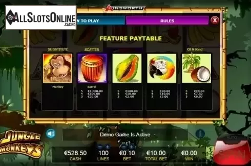 Paytable 3. Jungle Monkeys from Ainsworth