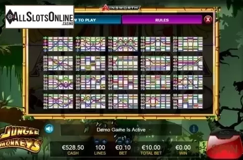 Paytable 5. Jungle Monkeys from Ainsworth