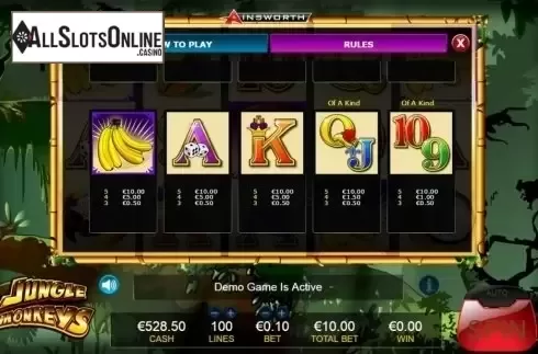 Paytable 2. Jungle Monkeys from Ainsworth