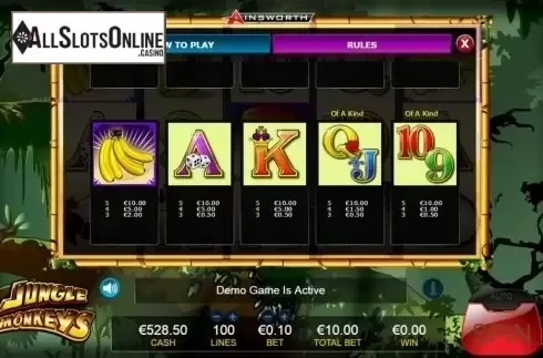 Paytable 4. Jungle Monkeys from Ainsworth