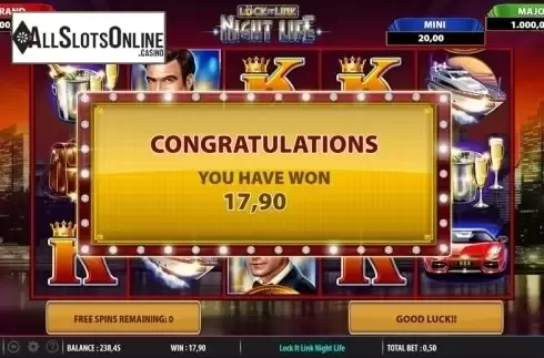 Win Presentation screen. Lock it Link Night Life from SG