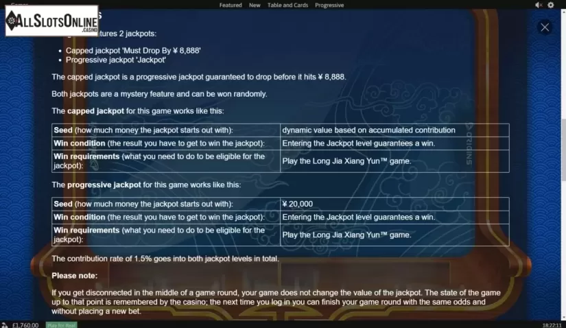 Info 2. Long Jia Xiang Yun from Playtech