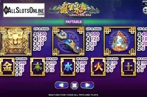 Paytable 2. Lucky Feng Shui from Spadegaming